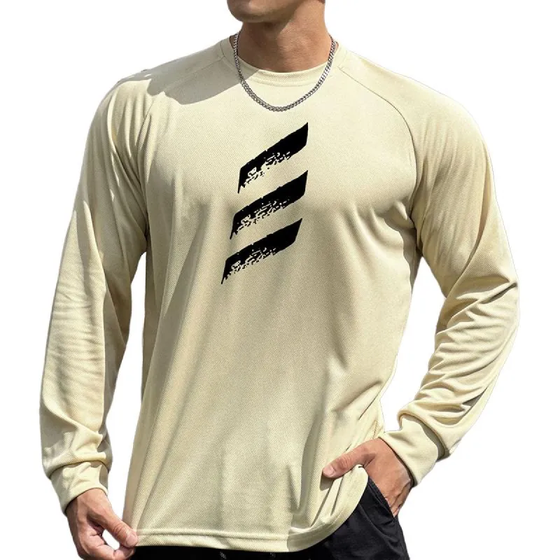 Men's Printed Round Neck Long Sleeve Fitness Sports T-shirt 33030129Z sold by Manly