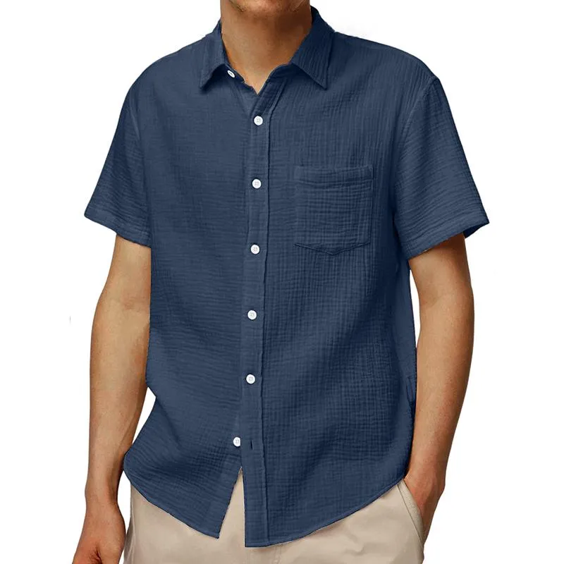 Mens Solid Lapel Breast Pocket Short Sleeve Casual Shirt 27615313Z sold by Manly product image thumbnail 4
