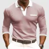 Men's Colorblock Lapel Long Sleeve Casual Polo Shirt 62113728Z sold by Manly