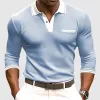 Men's Colorblock Lapel Long Sleeve Casual Polo Shirt 62113728Z sold by Manly
