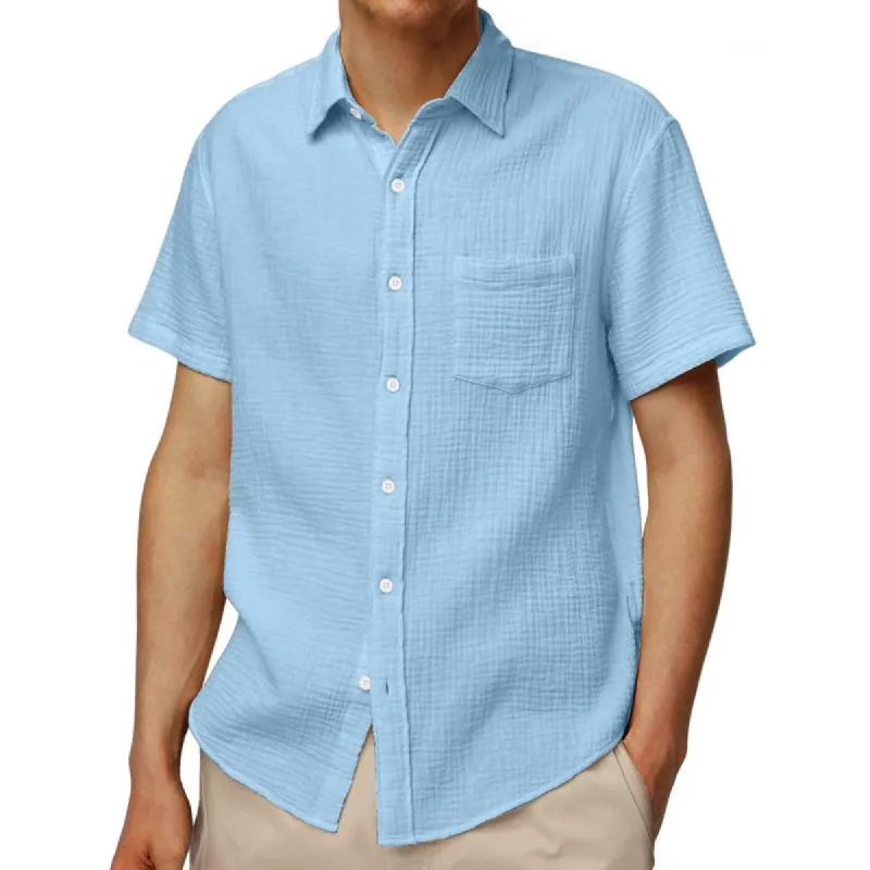 Mens Solid Lapel Breast Pocket Short Sleeve Casual Shirt 27615313Z sold by Manly