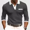 Men's Colorblock Lapel Long Sleeve Casual Polo Shirt 62113728Z sold by Manly