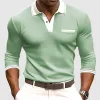 Men's Colorblock Lapel Long Sleeve Casual Polo Shirt 62113728Z sold by Manly
