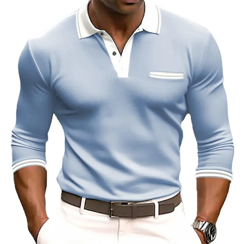 Men's Colorblock Lapel Long Sleeve Casual Polo Shirt 62113728Z sold by Manly