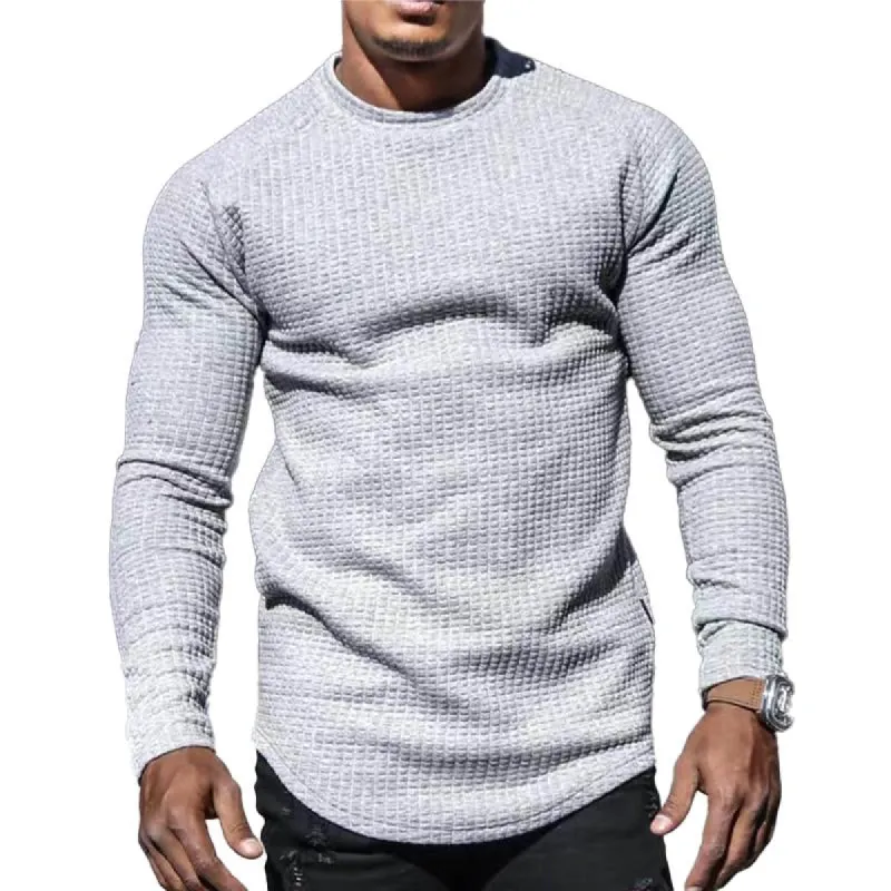 Men's Casual Solid Color Waffle Round Neck Long Sleeve T-Shirt 26370676Y sold by Manly