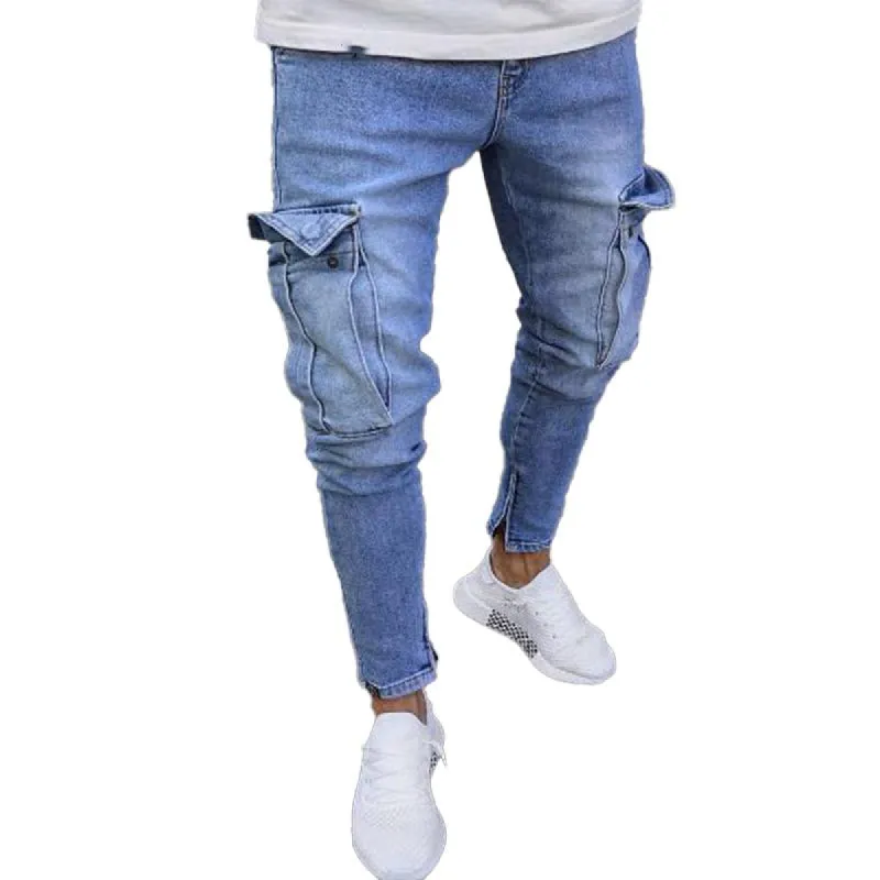 Men's Vintage Knee Multi Pocket Zipper Jeans 19924993X sold by Manly