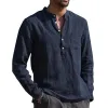 Men's Casual Cotton Linen Solid Color Henley Collar Long Sleeve Shirt 47322819M sold by Manly