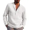 Men's Casual Cotton Linen Solid Color Henley Collar Long Sleeve Shirt 47322819M sold by Manly
