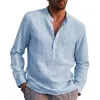 Men's Casual Cotton Linen Solid Color Henley Collar Long Sleeve Shirt 47322819M sold by Manly