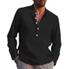 Men's Casual Cotton Linen Solid Color Henley Collar Long Sleeve Shirt 47322819M sold by Manly