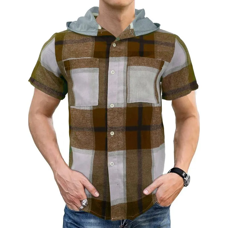 Men's Casual Plaid Short Sleeve Hoodie 49836086X sold by Manly product image thumbnail 4