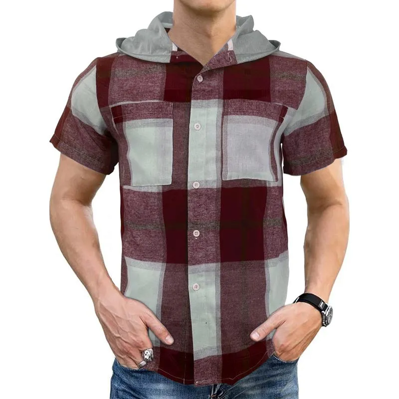 Men's Casual Plaid Short Sleeve Hoodie 49836086X sold by Manly product image thumbnail 2