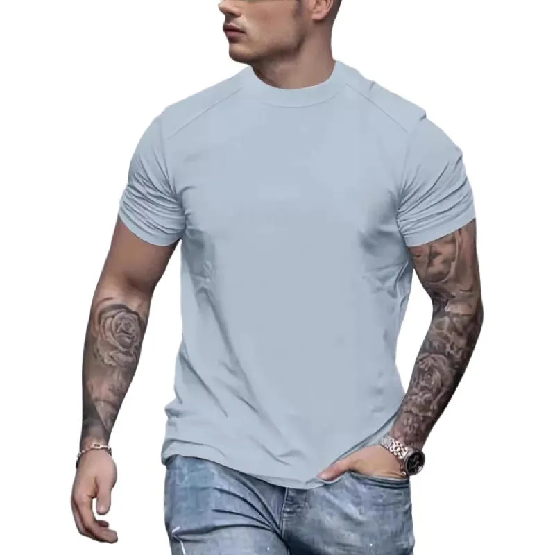Men's Solid Suede Round Neck Short Sleeve T-shirt 63529907Z sold by Manly