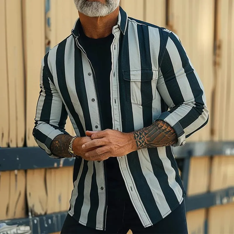 Men's Retro Casual Striped Pocket Thin Jacket 92544954TO sold by Manly product image thumbnail 2