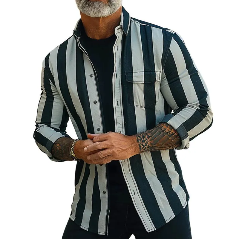 Men's Retro Casual Striped Pocket Thin Jacket 92544954TO sold by Manly