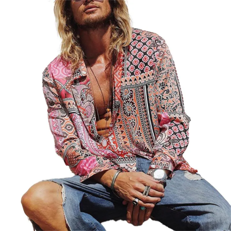 Men's Vintage Print Long Sleeve Shirt 68872169Y sold by Manly