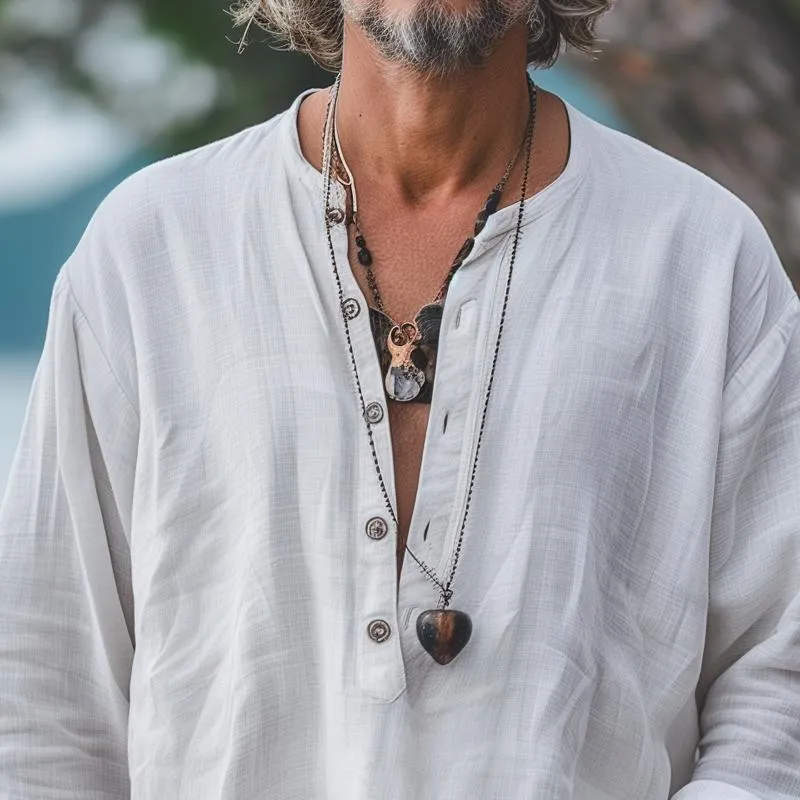 Men's Solid Color Loose Henley Collar Long Sleeve Shirt 72985428Z sold by Manly product image thumbnail 3