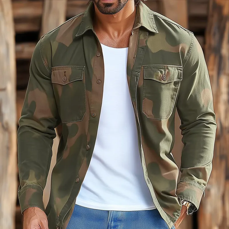 Men's Camouflage Lapel Chest Pocket Long Sleeve Cargo Shirt 47832484Z sold by Manly product image thumbnail 2