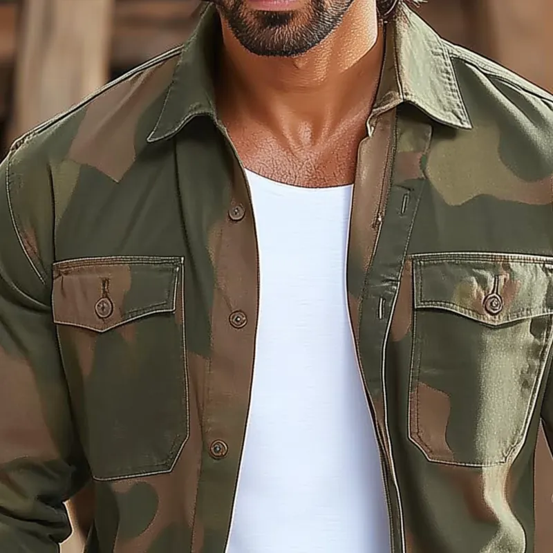 Men's Camouflage Lapel Chest Pocket Long Sleeve Cargo Shirt 47832484Z sold by Manly product image thumbnail 3
