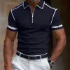 Men's Colorblock Print Zipper Lapel Short-Sleeved Polo Shirt 64016265Y sold by Manly