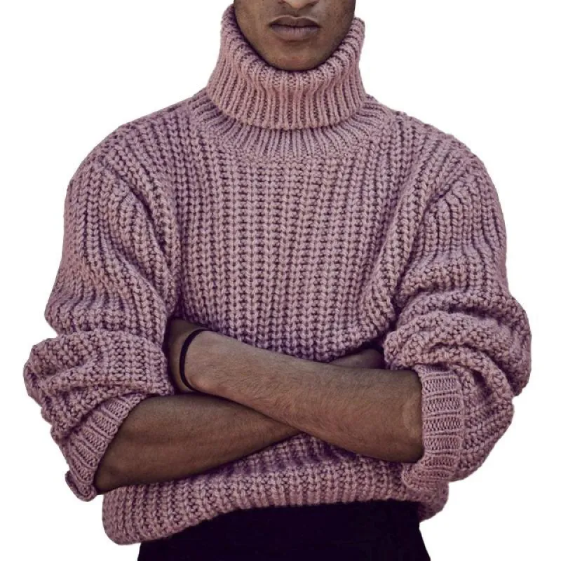 Men's Casual Solid Color Turtleneck Thick Pullover Chunky Knit Sweater 95698078M sold by Manly