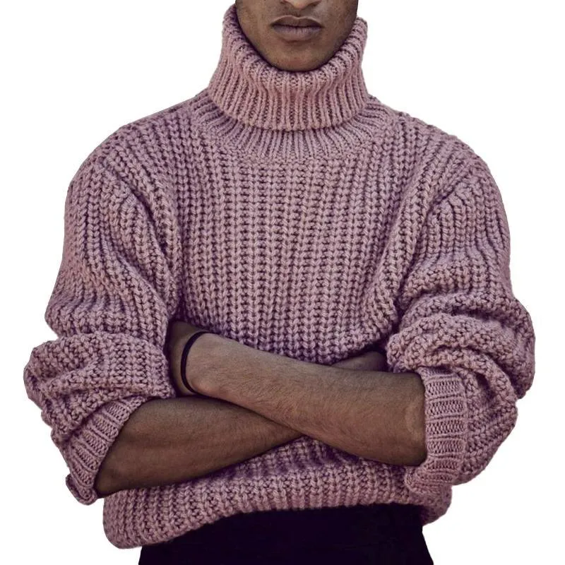 Men's Casual Solid Color Turtleneck Thick Pullover Chunky Knit Sweater 95698078M sold by Manly