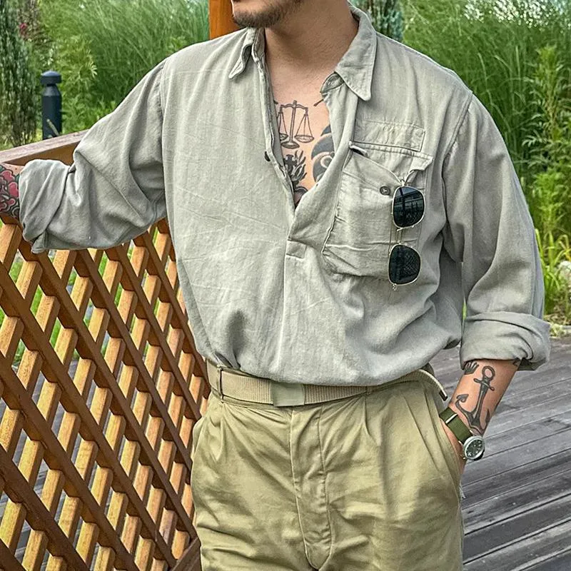 Men's Retro Casual Solid Color Lapel Washed Long Sleeve Shirt 23722020TO sold by Manly product image thumbnail 2