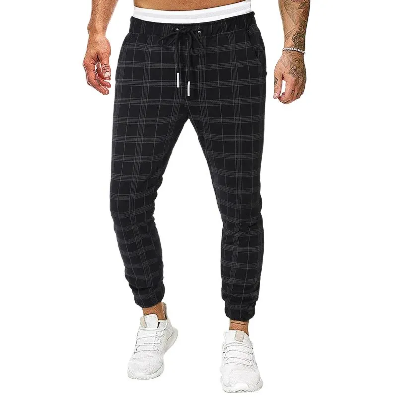 Men's Retro Casual Plaid Print Drawstring Sports Pants 14777214TO sold by Manly