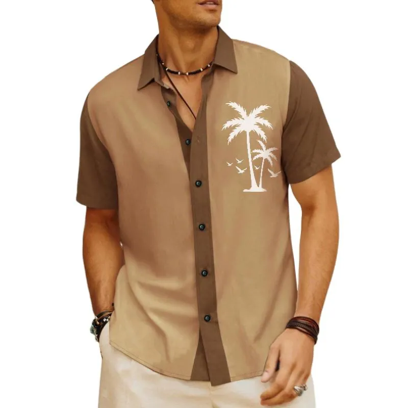 Men's Retro Color Block Coconut Lapel Short Sleeve T-Shirt 43758006TO sold by Manly