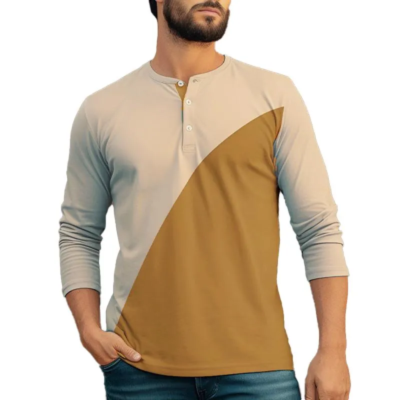Men's Casual Colorblock Henley Collar Long Sleeve T-Shirt 76372776Y sold by Manly