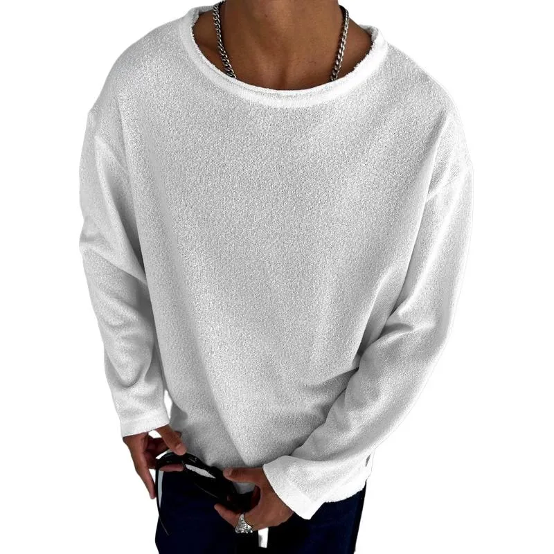 Men's Solid Color Round Neck Long Sleeve Loose T-shirt 33802864Z sold by Manly