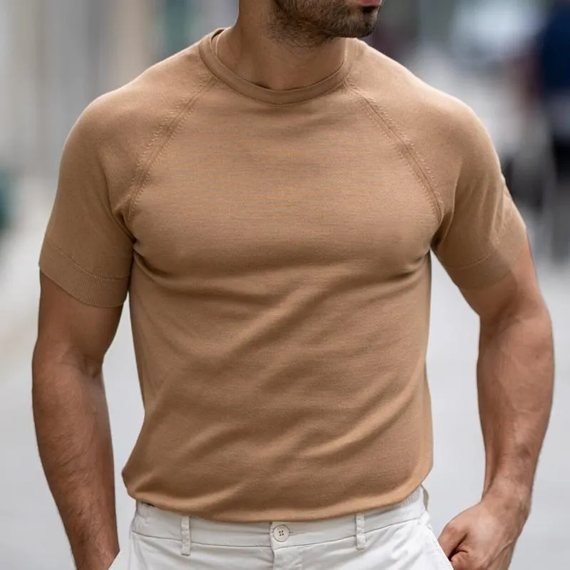 Men's Solid Color Round Neck Short Sleeve Knit T-shirt 82893797Z sold by Manly product image thumbnail 4