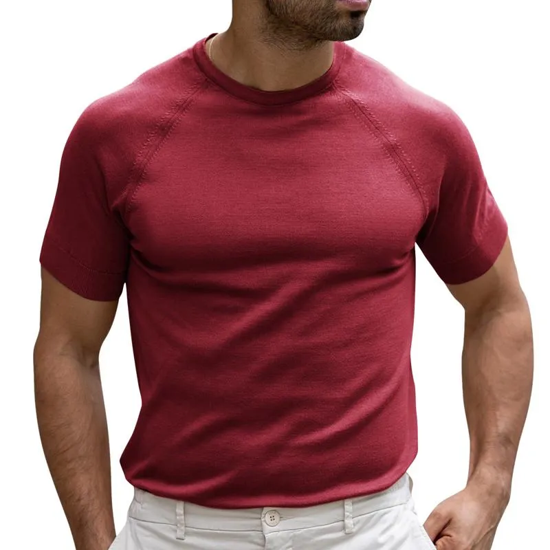 Men's Solid Color Round Neck Short Sleeve Knit T-shirt 82893797Z sold by Manly product image thumbnail 2