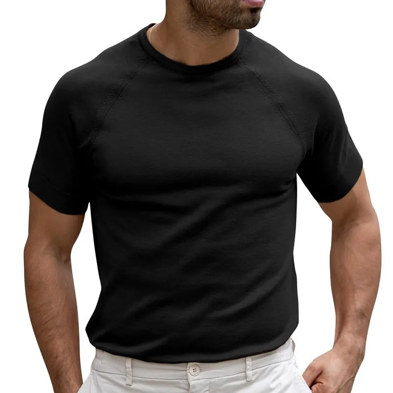 Men's Solid Color Round Neck Short Sleeve Knit T-shirt 82893797Z sold by Manly