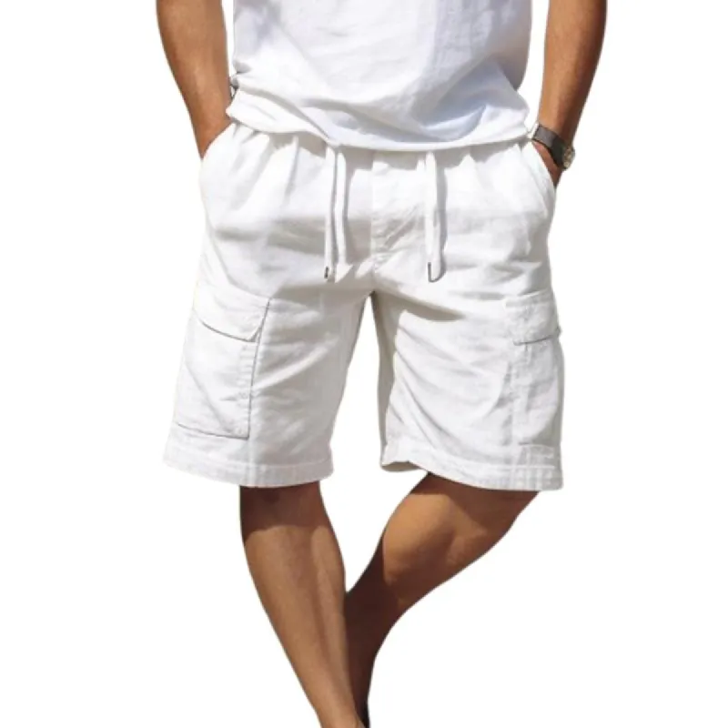 Men's Solid Cotton And Linen Multi-Pocket Drawstring Shorts 65006952Y sold by Manly