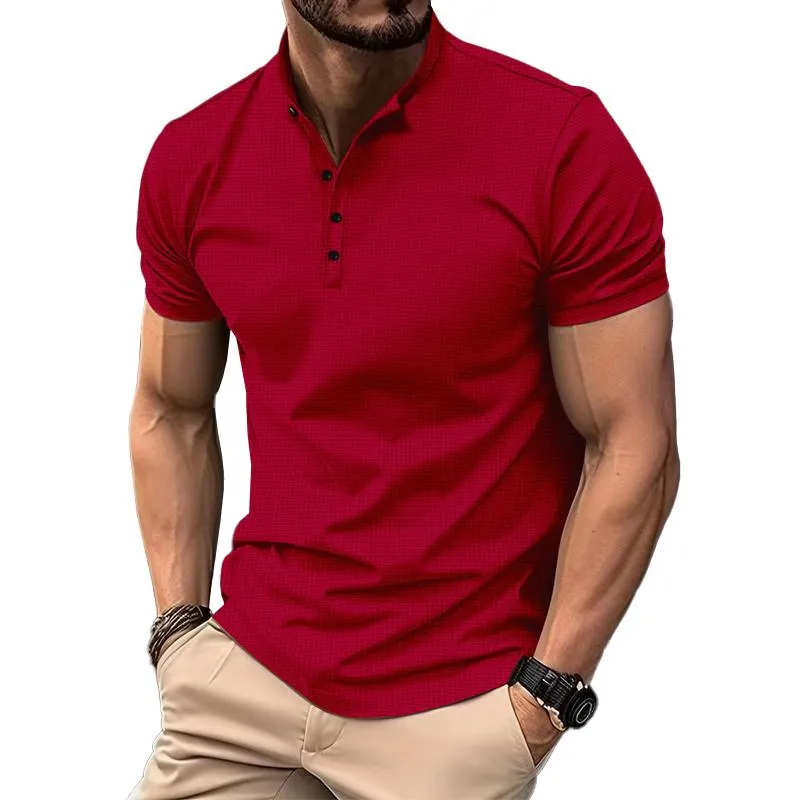 Men's Casual Solid Color Waffle Stand Collar Short Sleeve Polo Shirt 44107024M sold by Manly product image thumbnail 2