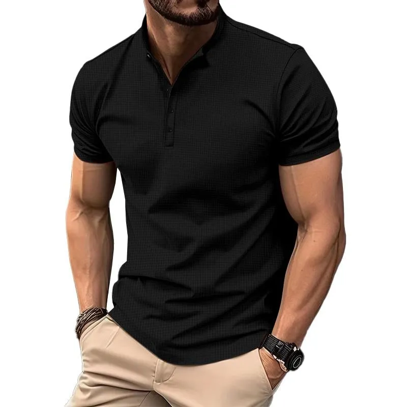 Men's Casual Solid Color Waffle Stand Collar Short Sleeve Polo Shirt 44107024M sold by Manly product image thumbnail 5