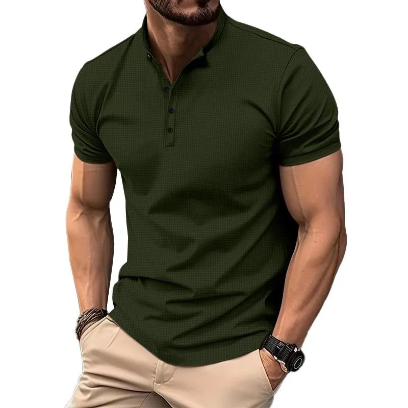 Men's Casual Solid Color Waffle Stand Collar Short Sleeve Polo Shirt 44107024M sold by Manly product image thumbnail 4