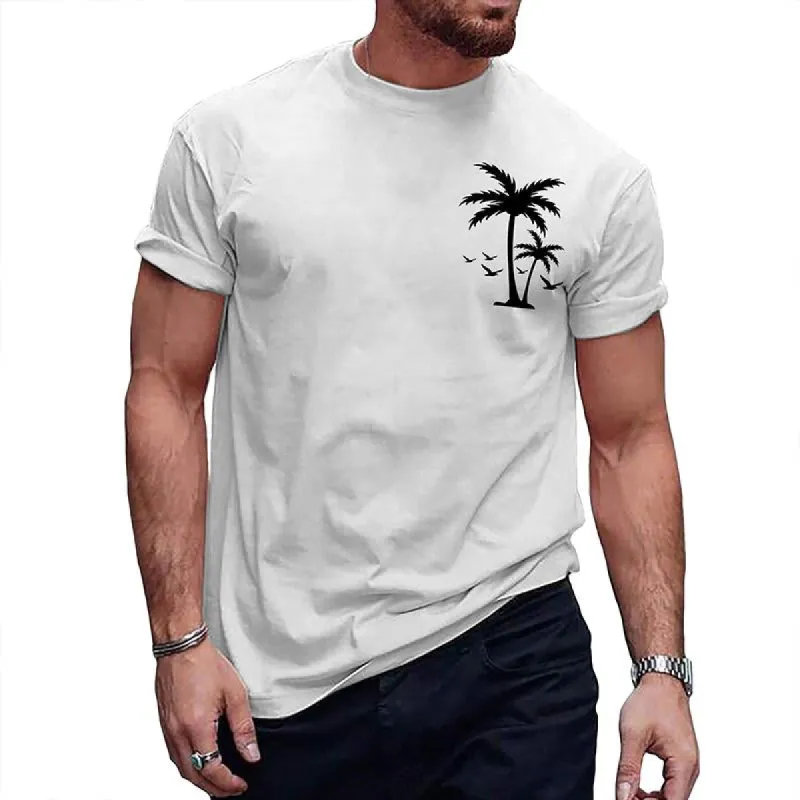 Men's Simple Casual Coconut Tree Round Neck Short-sleeved T-shirt 26552341TO sold by Manly