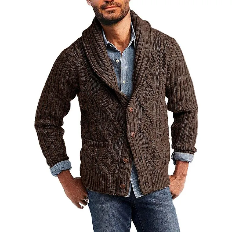 Men's Solid Color Long Sleeve Jacquard Knit Jacket 25682385X sold by Manly