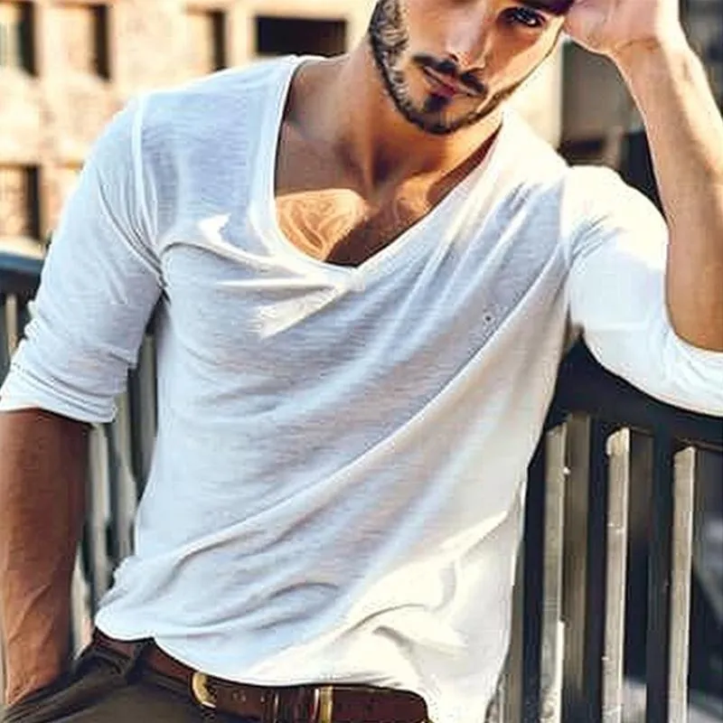 Men's Cotton Blend V-Neck Long Sleeve T-Shirt 88389303X sold by Manly product image thumbnail 2