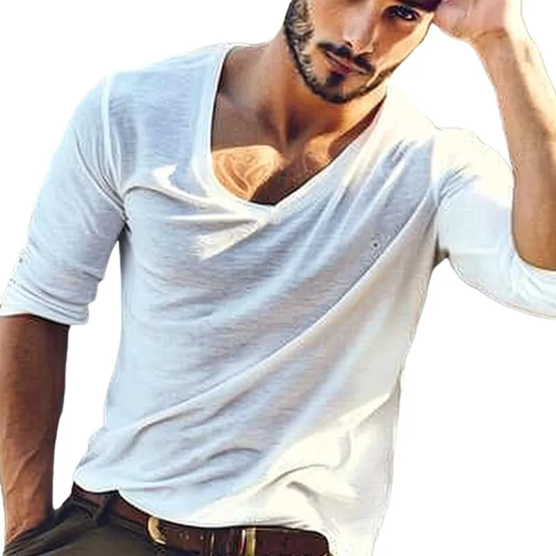 Men's Cotton Blend V-Neck Long Sleeve T-Shirt 88389303X sold by Manly