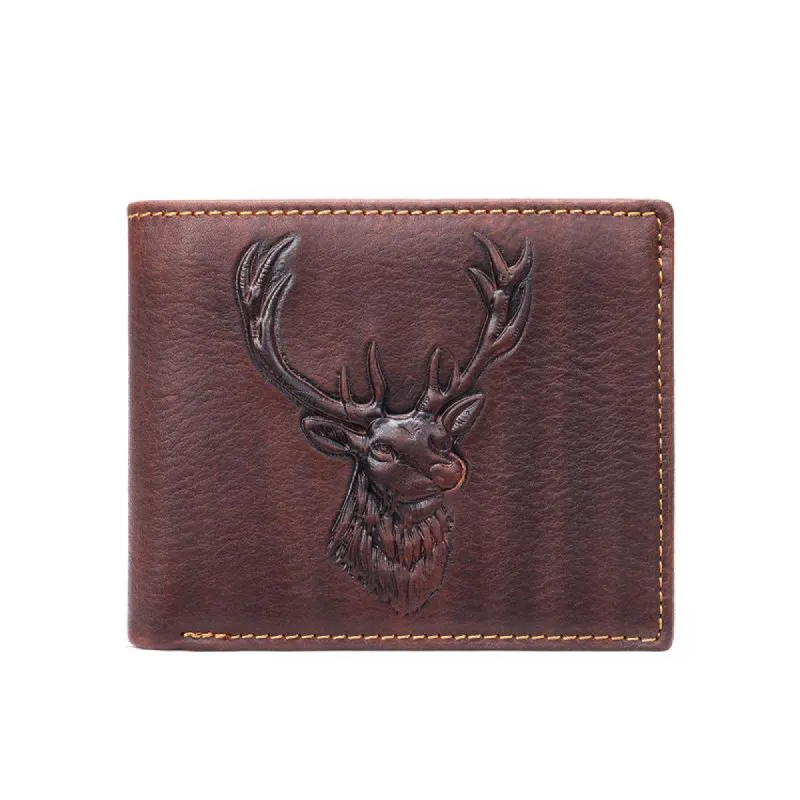 Men's Vintage Deer Head Embossed Multi-card Slot Solid Color Short Wallet 88235219X sold by Manly