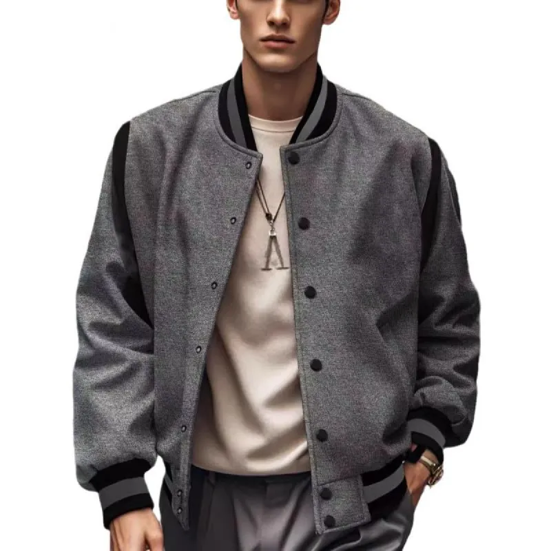 Men's Casual Colorblock Stand Collar Baseball Jacket 09746873Y sold by Manly