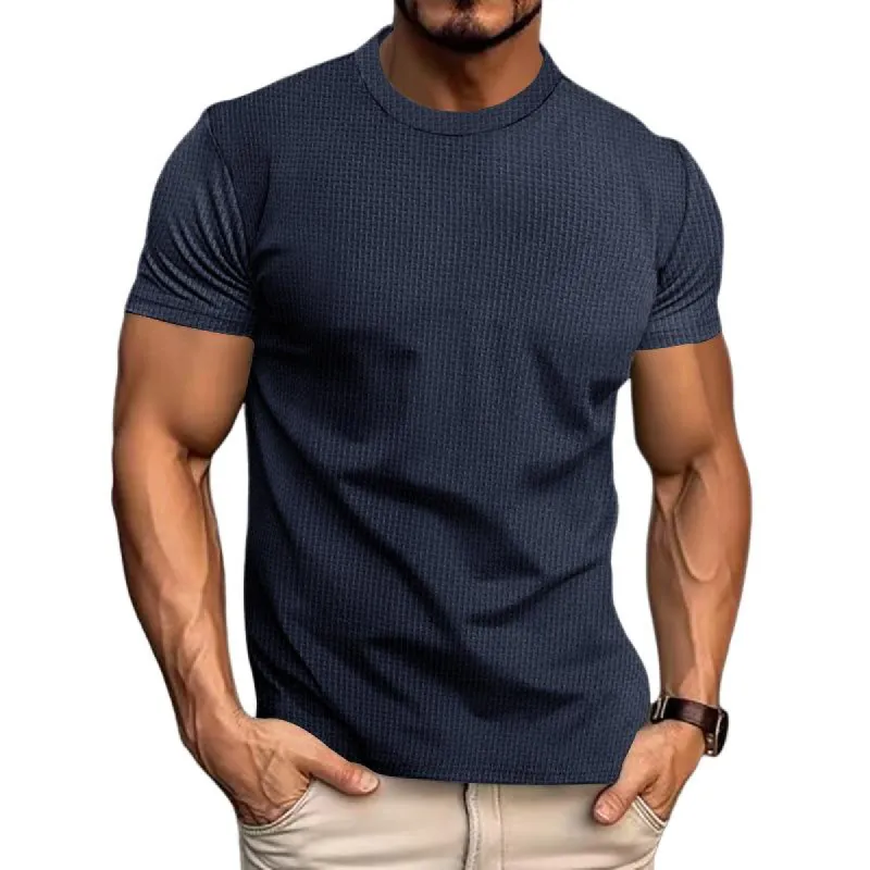 Men's Casual Waffle Solid Color Short Sleeve T-Shirt 03972198Y sold by Manly