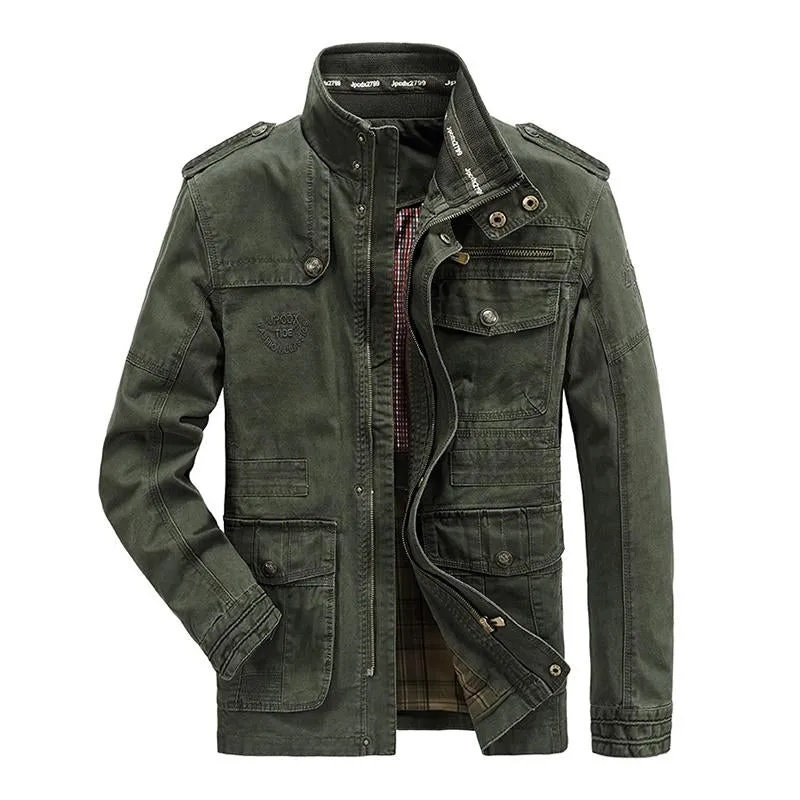 Men's Casual Cotton Stand Collar Zipper Multi-pocket Workwear Outdoor Jacket 87628819M sold by Manly