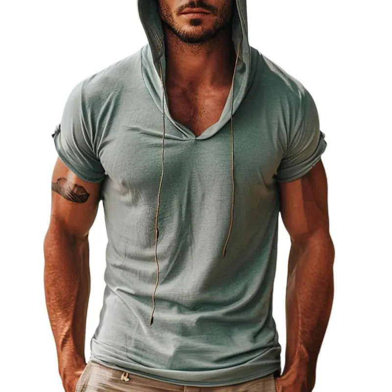 Men's Solid Color Breathable Hooded Short Sleeve T-Shirt 52935661Y sold by Manly