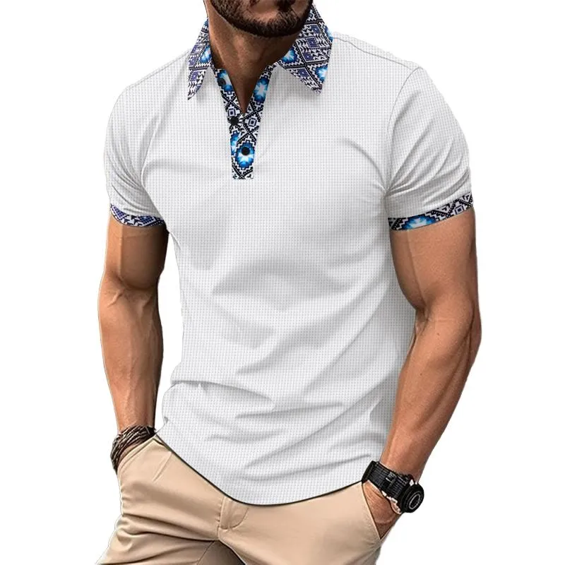 Men's Colorblock Printed Waffle Short-Sleeved Polo Shirt 10026872Y sold by Manly