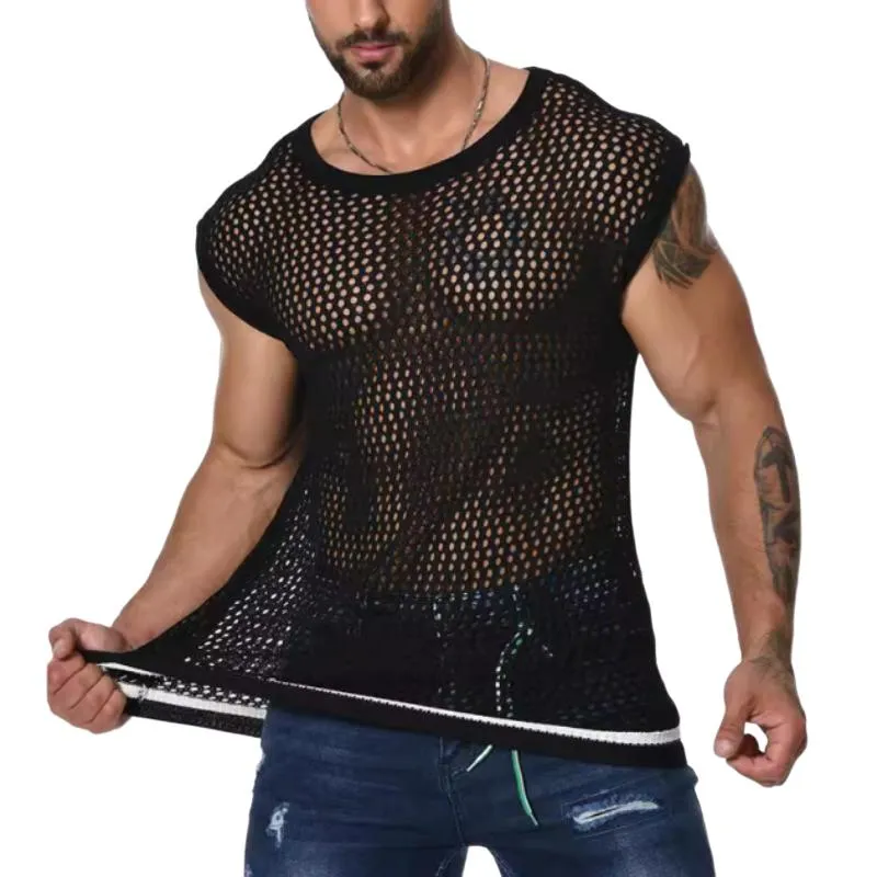 Men's Knitted Hollow Casual Sleeveless Tank Top 69366196Y sold by Manly