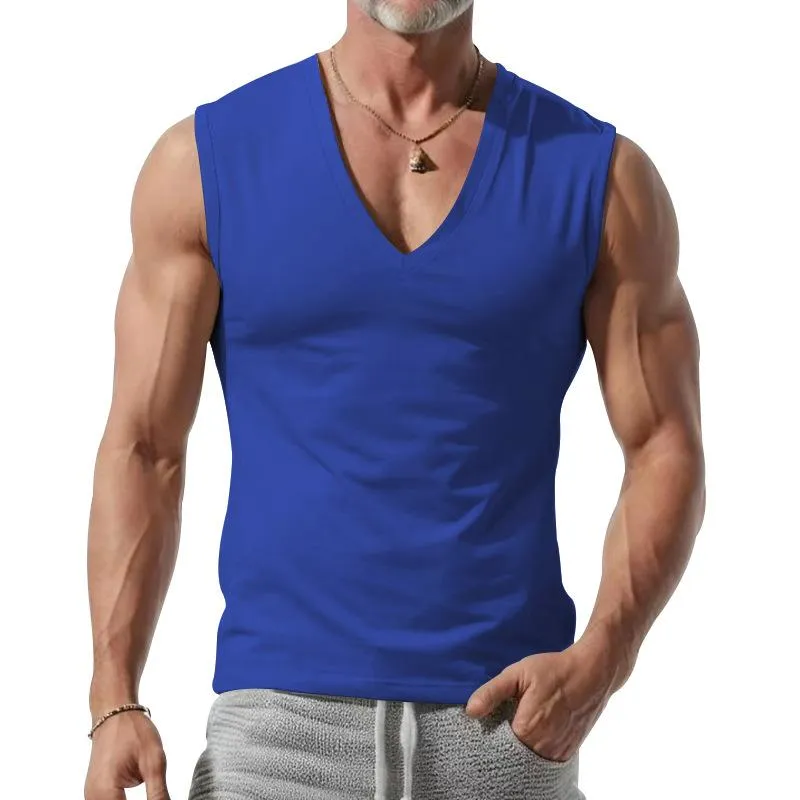Men's Solid V Neck Sleeveless Sports Tank Top 08192321Z sold by Manly
